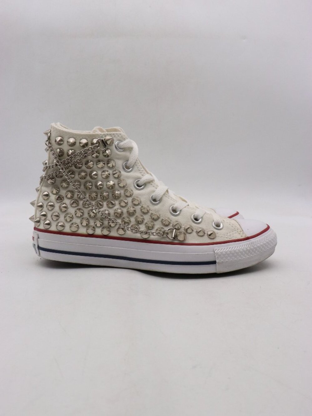 Converse All Star Hi Top Studded Chain Women's Size 7 Casual White Sneakers